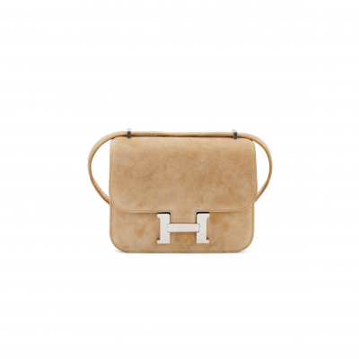 HERMES CONSTANCE 18 BEIGE VEAU DOBLIS SUEDE PALLADIUM HARDWARE (18*15*4cm)
